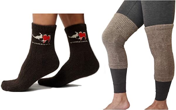 yak wool socks plus wool knee warmer